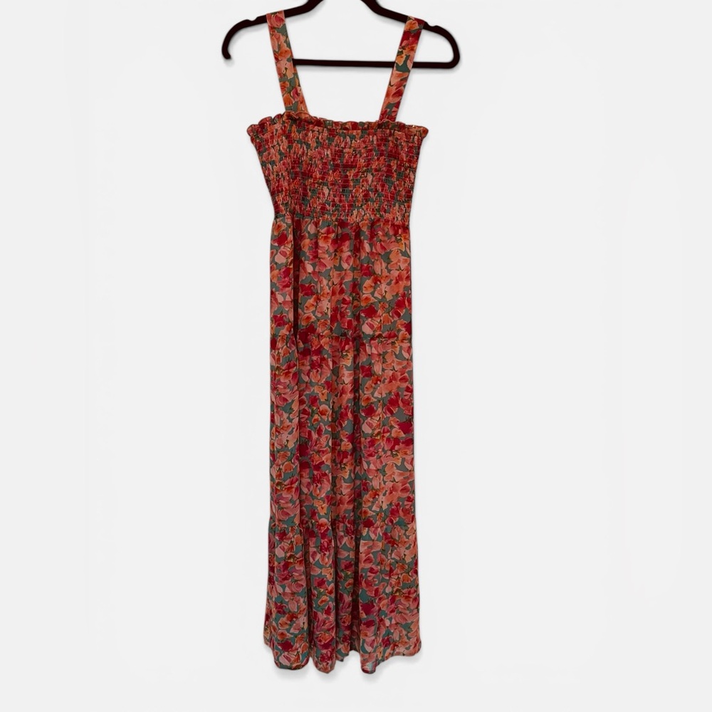 Sam Edelman Pink Aqua Maxi Flowy Sundress Tiered Boho Summer